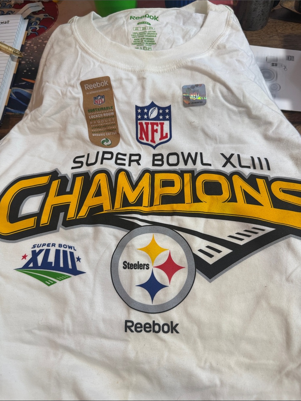 Reebok White Steelers Super Bowl XLIII Champions Graphic Tee